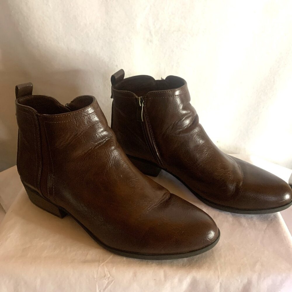Michael Shannon Womens Boots 11 Brown Colton Side Zip Round Toe Faux Leather